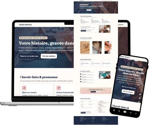 Mockup site et supports Atelier Riviera Bijoux
